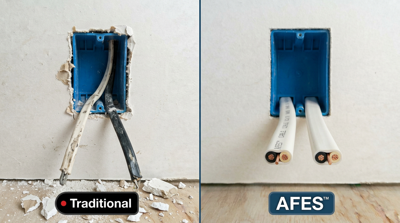 Comparison: messy rotozip cutout versus clean AFES punch system