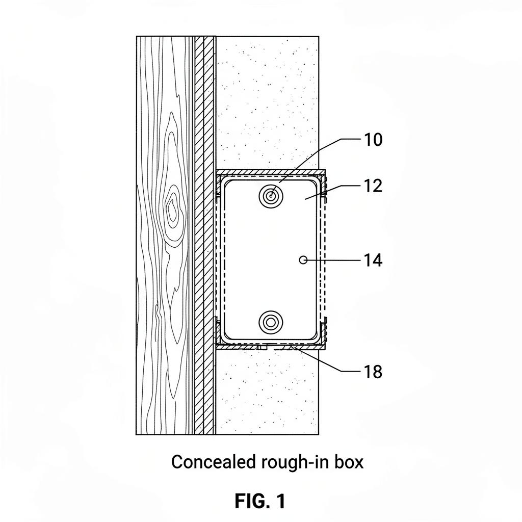 FIG. 1 — Concealed rough-in box, patent figure concept
