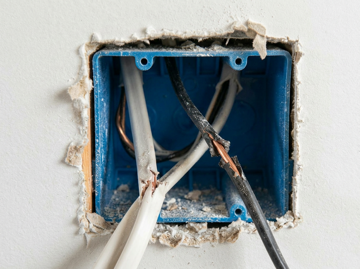 Electrician searching for a buried electrical box behind drywall